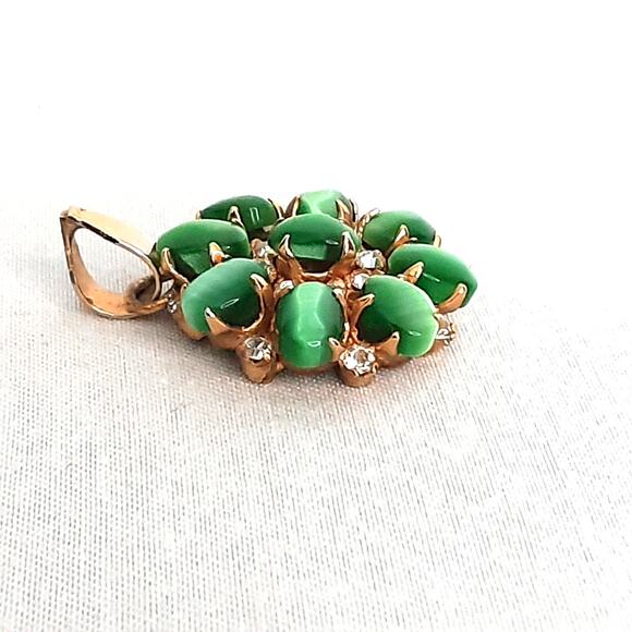 Little Pendant Green Tiger's Eye Oval Stones With Tiny Clear Rhinestone Accents - Picture 4 of 6